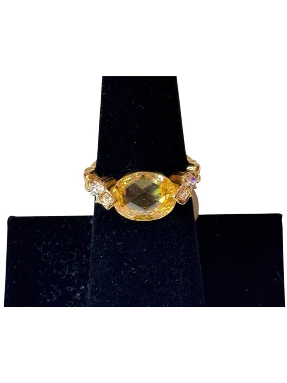 Premier Designs Lemon Drop Ring Yellow Oval Glass Stone Edwardian Size 5.75 NWT
